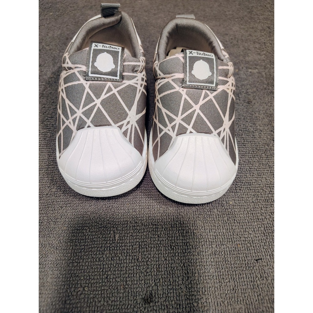 X-liubao Toddler Geometric Slip On Sneakers Grey White Shell Toe Size 20